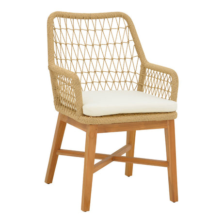 Scaun Elaiza lemn de tec si frânghie Natural cu perna, 58x60x90 cm