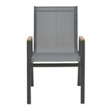 Scaun exterior Azelie Gri inchis tex Marone-picioare de aluminiu Gri inchis-brate din lemn de fag, 77x55x94 cm - Negru