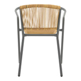Scaun metalic stivuibil Lindaria Gri inchis si rattan PE Natural, 54x63x74 cm