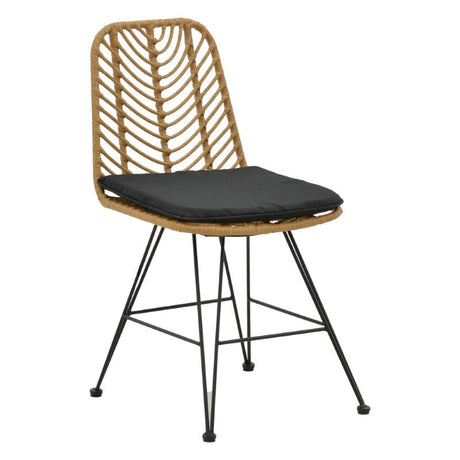 Scaun Naoki cu perna, Negru - Natural, 44x58x82 cm