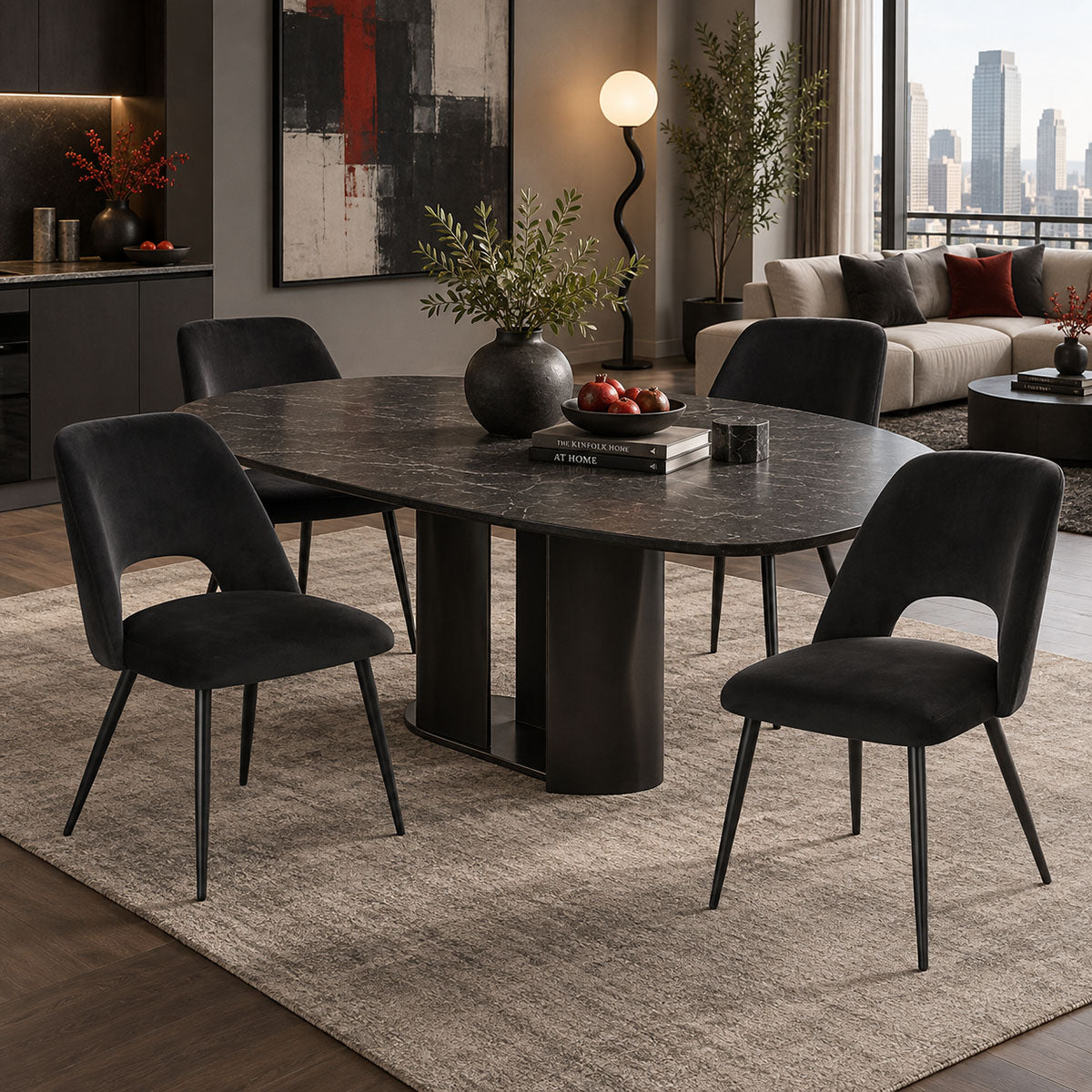 Scaun Nelda, picioare negre, catifea, Diverse culori, 44x58x82 cm - Negru | SKU: 428-000014 | Scaun Nelda, picioare negre, catifea, 44x58x82 cm, varianta Negru, produs pentru amenajarea locuinței, disponibil online în România la CasaMob