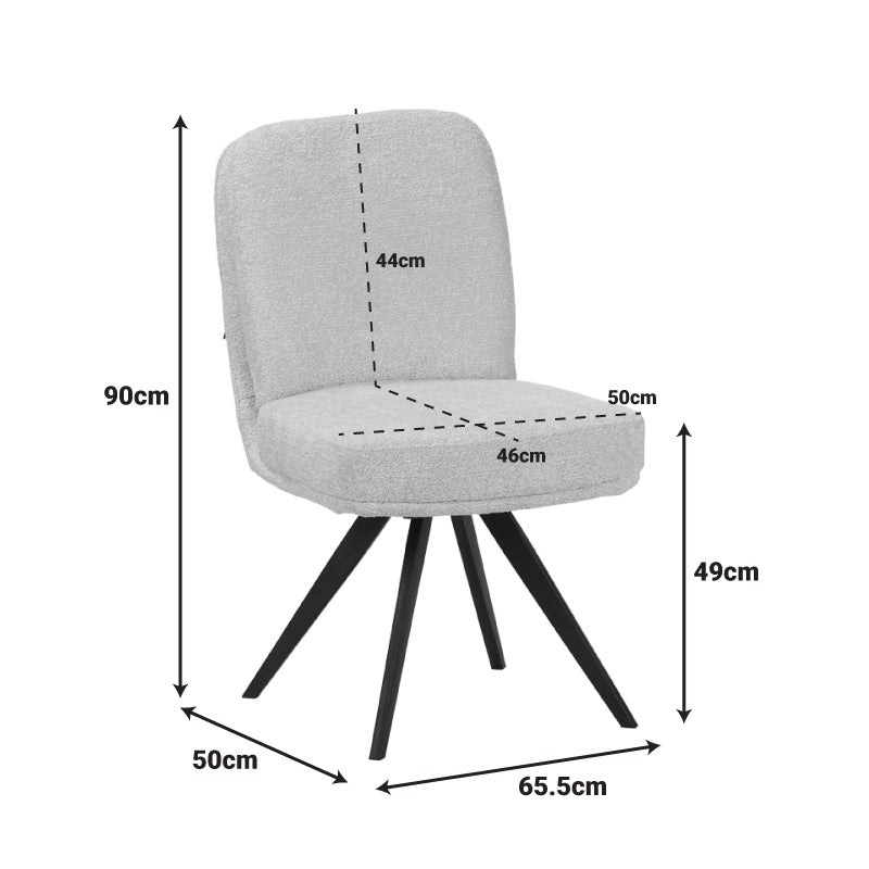 Scaun rotativ cu funcție ajustabilă, Stil Modern, Material stofă boucle albă, Picioare metalice, negre, 66x50x90 cm