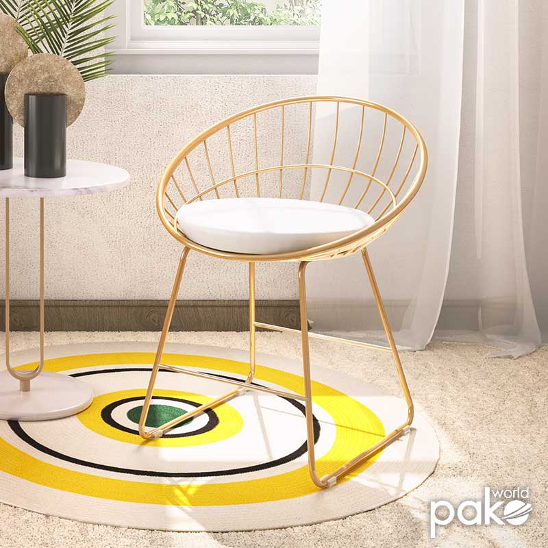 Scaun Seth sarma metalica aurie cu perna pvc, alb, 58x50x71 cm