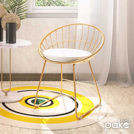 Scaun Seth sarma metalica aurie cu perna pvc, alb, 58x50x71 cm