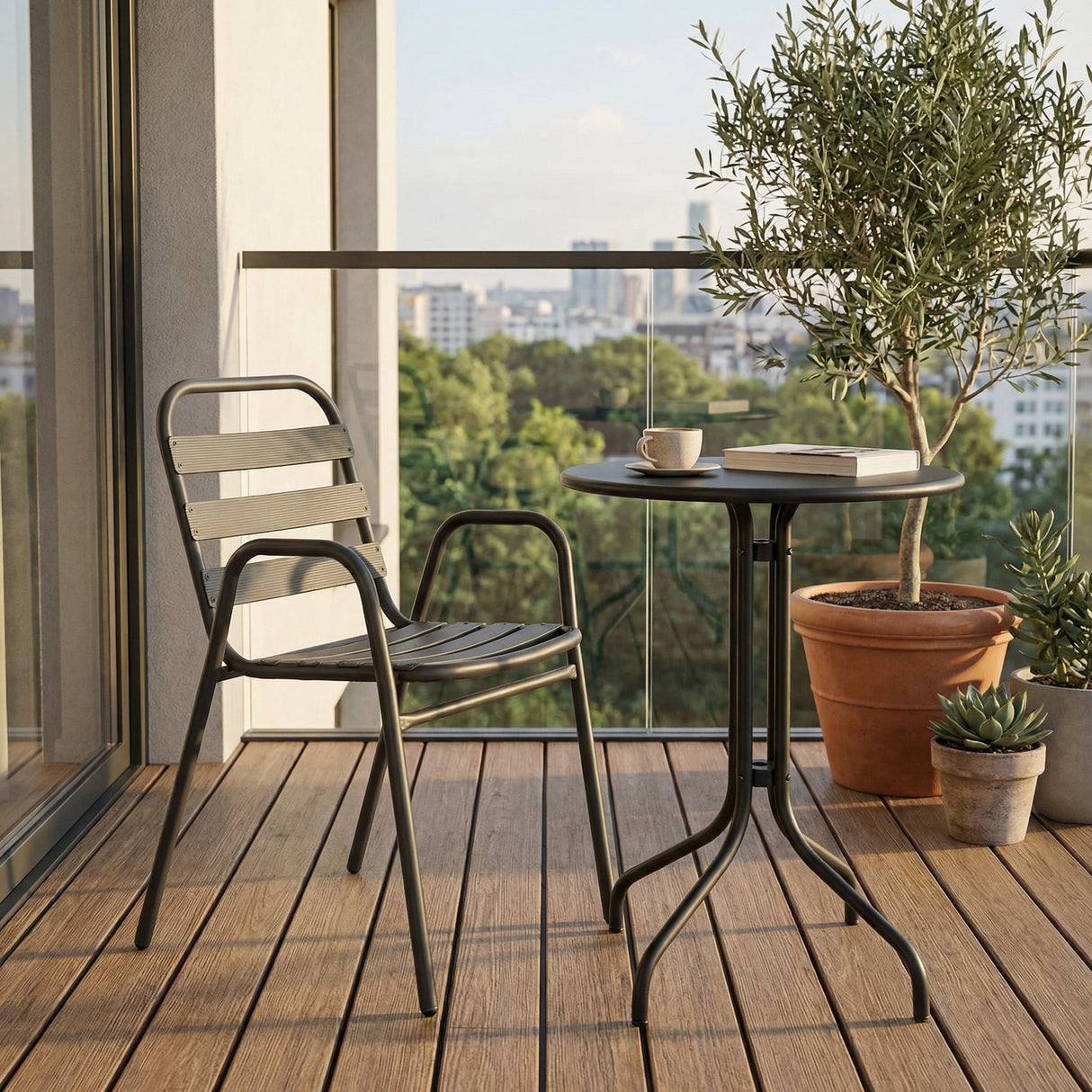 Scaun exterior Sussie, metal si aluminiu, 45x62x76 cm - Gri