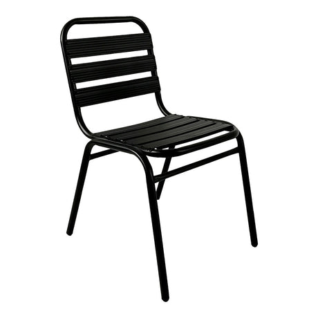 Scaun Sussie stack metal negru cu lamele din aluminiu, 45x62x76 cm