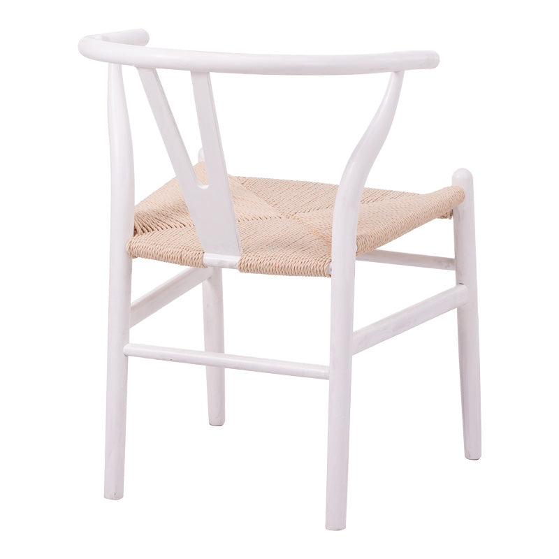 Scaun tip Wishbone, lemn de arbore de cauciuc și frânghie, alb, 53x57x74 cm, detaliu produs
