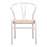 Scaun tip Wishbone, lemn de arbore de cauciuc și frânghie, alb, 53x57x74 cm