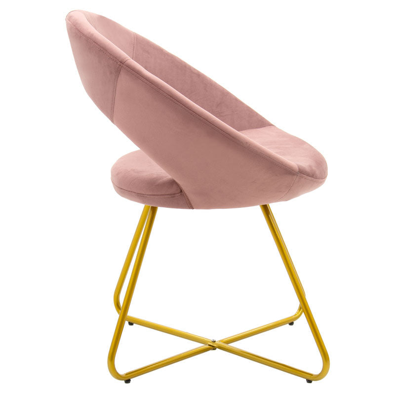 Scaun Valentina, catifea si metal, 65x60x82 cm - Roz