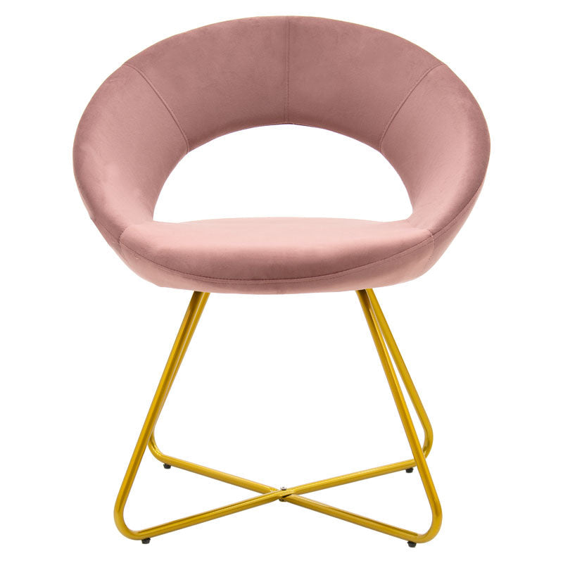 Scaun Valentina, catifea si metal, 65x60x82 cm - Roz