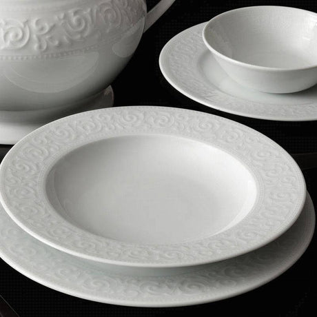 Serviciu de masa, 24 piese, Portelan, Alb, 20x20x2 cm