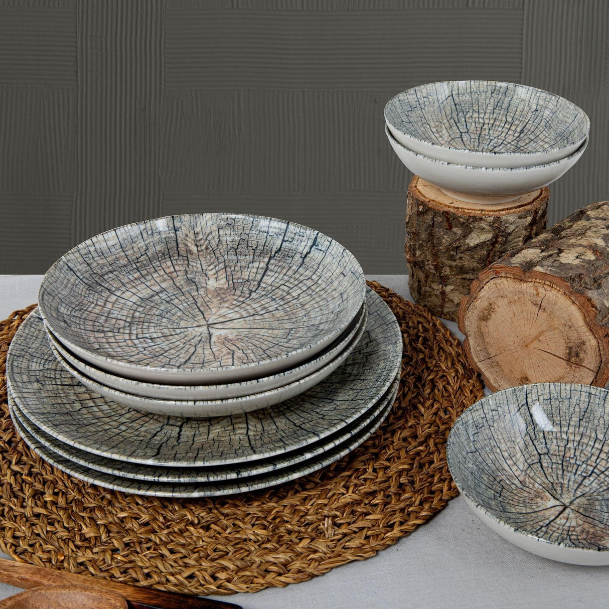 Serviciu de masa, Set 18 piese pentru cina,, Portelan, Lemn