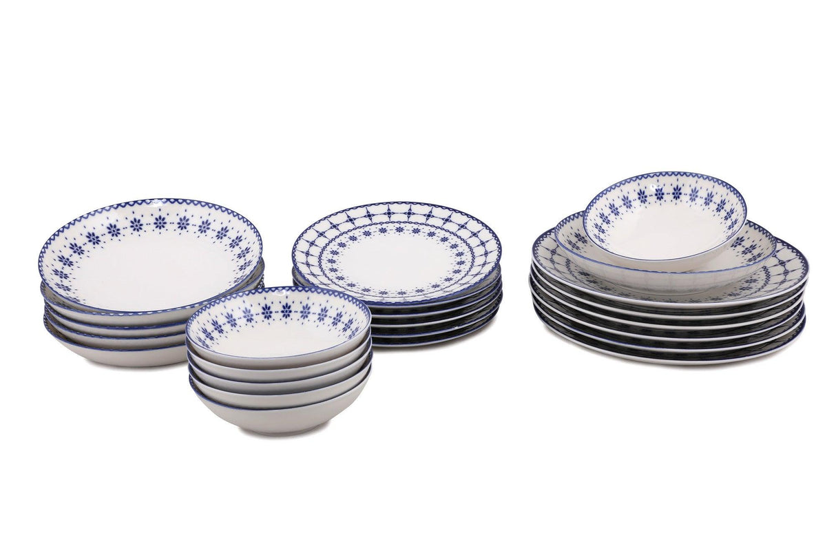 Serviciu de masa, Set 24 piese pentru cina, Portelan, Albastru, 25x25x2 cm
