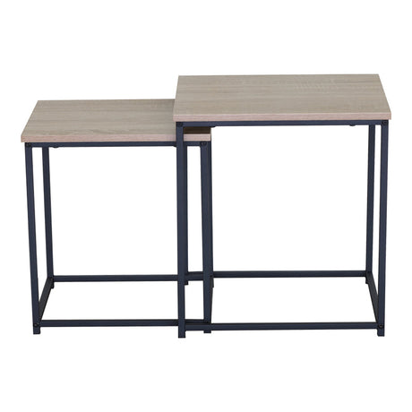 Set 2 masute de cafea din MDF, efect marmura neagra, cadru metalic, negru, 40x40x50 cm