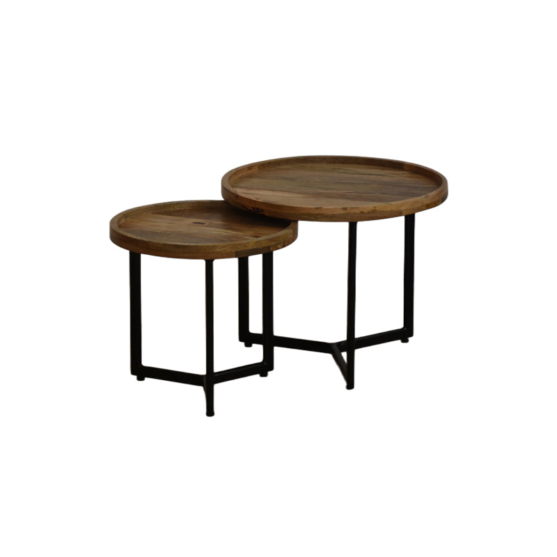 Set 2 mese de cafea Kelly, Lemn de Mango, variate, Naturală-Neagră, 50x50x40 cm