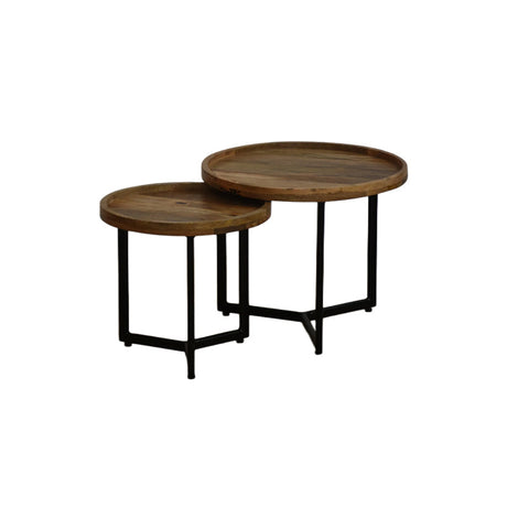 Set 2 mese de cafea Kelly, Lemn de Mango, variate, Naturală-Neagră, 50x50x40 cm