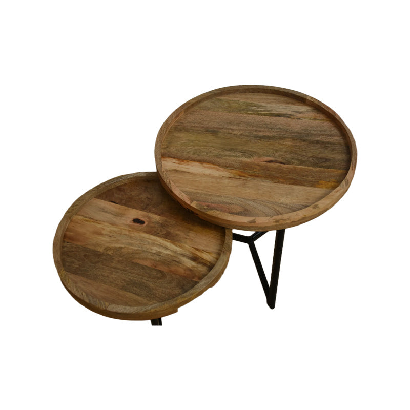 Set 2 mese de cafea Kelly, Lemn de Mango, variate, Naturală-Neagră, 50x50x40 cm