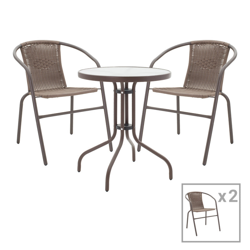 Set 3 buc masa si scaune de gradina Obbi-Watson, Maro, 60x60x70 cm