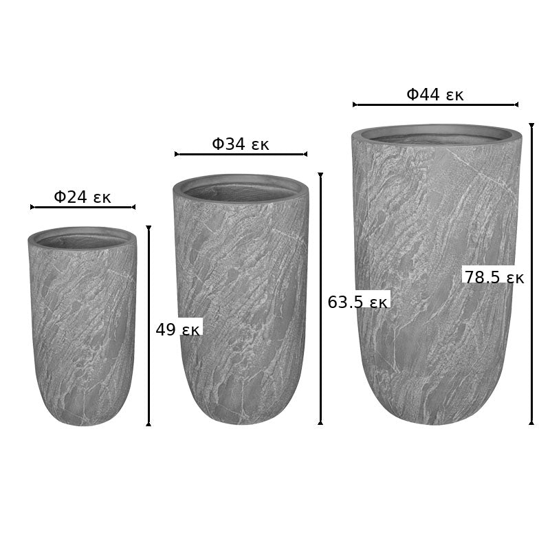 Set 3 ghivece decorative ceramice Anteria, ceramica, variate, gri, 44x44x79 cm