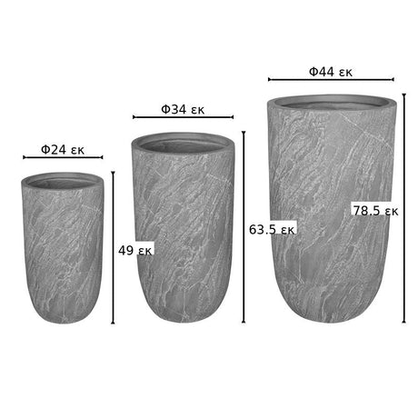 Set 3 ghivece decorative ceramice Anteria, ceramica, variate, gri, 44x44x79 cm