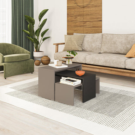 Set 3 masute Kantar, Antracit-Maro, 65x30x39 cm