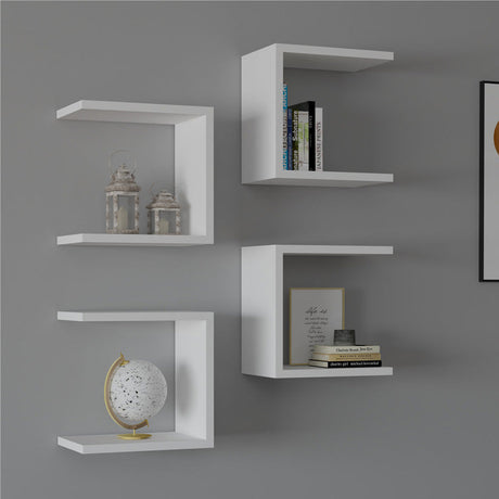Set 4 rafturi de perete Perari, Alb, 30x19x30 cm