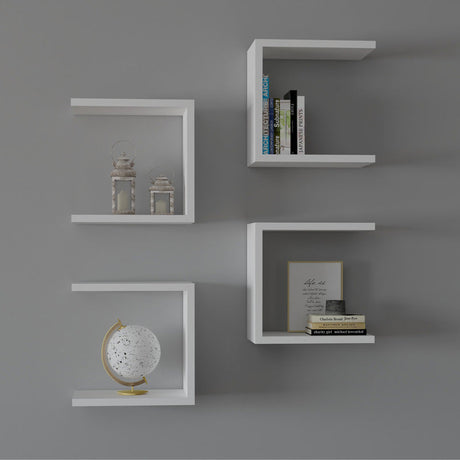 Set 4 rafturi de perete Perari, Alb, 30x19x30 cm