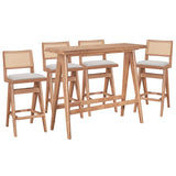 Set bar masa si scaune pentru sufragerie Winslow set 5 piese lemn de arbore de cauciuc, nuc deschis, 120x45x100 cm
