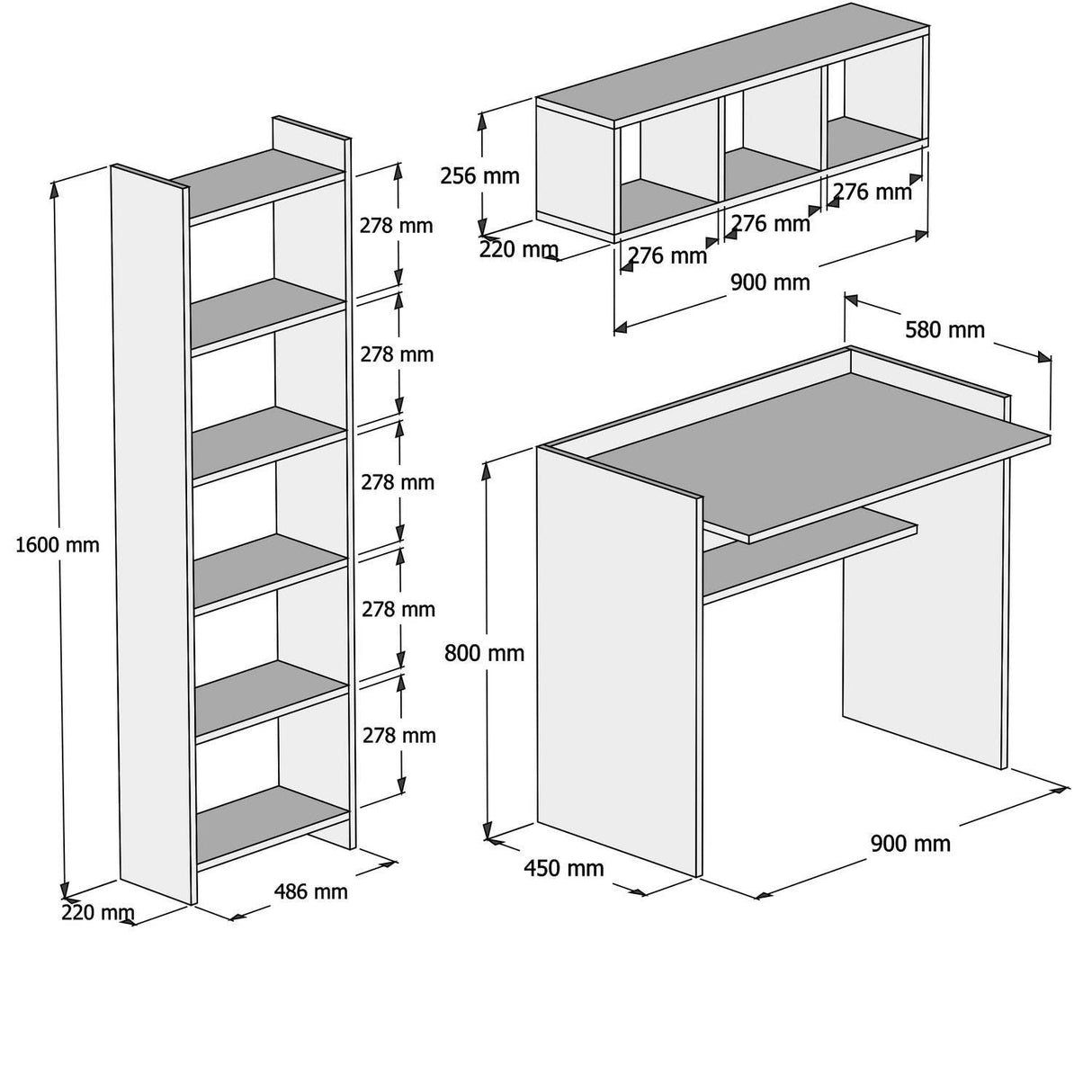 Set Birou Matilda, 3 Piese, Alb, 90x80x58 cm
