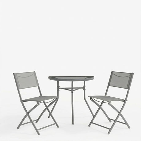 Set bistro exterior Bion Jeve, 3 piese, Antracit-Champagne, metal si textilene, 70x40x65 cm