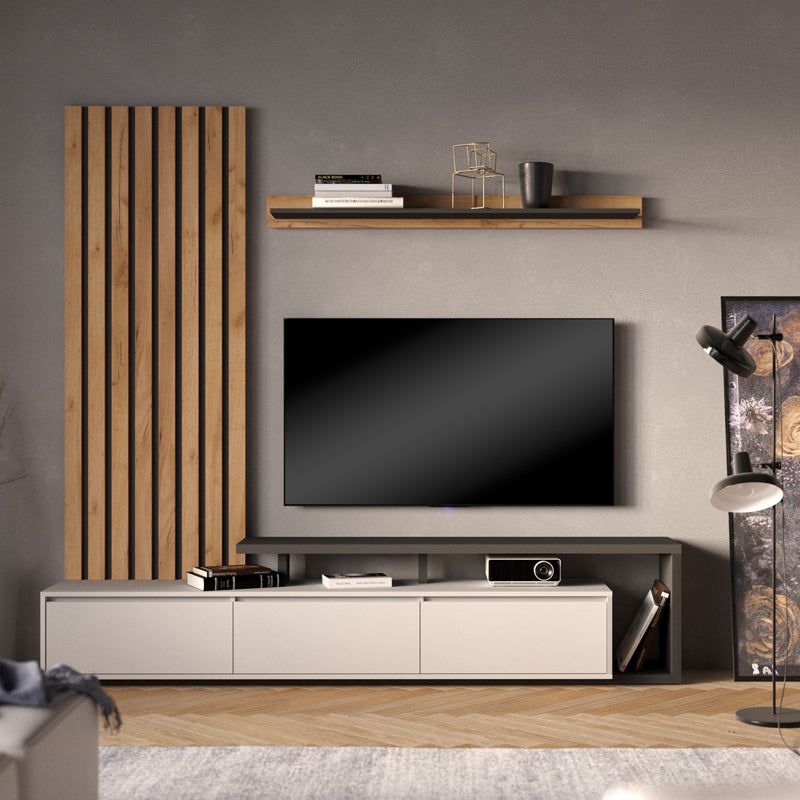 Set Comoda Tv Claironse cu Riflaj, Diverse Culori, Stejar, 225x38x210 cm, imagine suplimentara