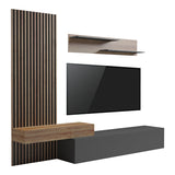 Set Comoda Tv Litende cu Riflaj, antracit-stejar, 249x42x199 cm