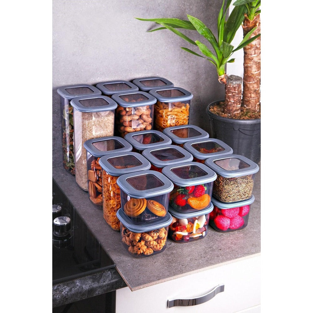Set cutie de depozitare 18 buc, Gri, 11x11x23 cm