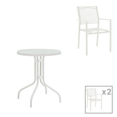 Set de 3 buc masa si scaune de gradina Valor-Confidence B metal, alb, 60x60x70 cm