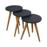 Set de 3 buc masute laterale Perjene melamina antracit cu picioare din lemn, 36x36x45 cm