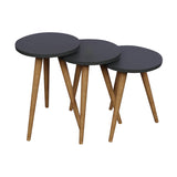 Set de 3 buc masute laterale Perjene melamina antracit cu picioare din lemn, 36x36x45 cm