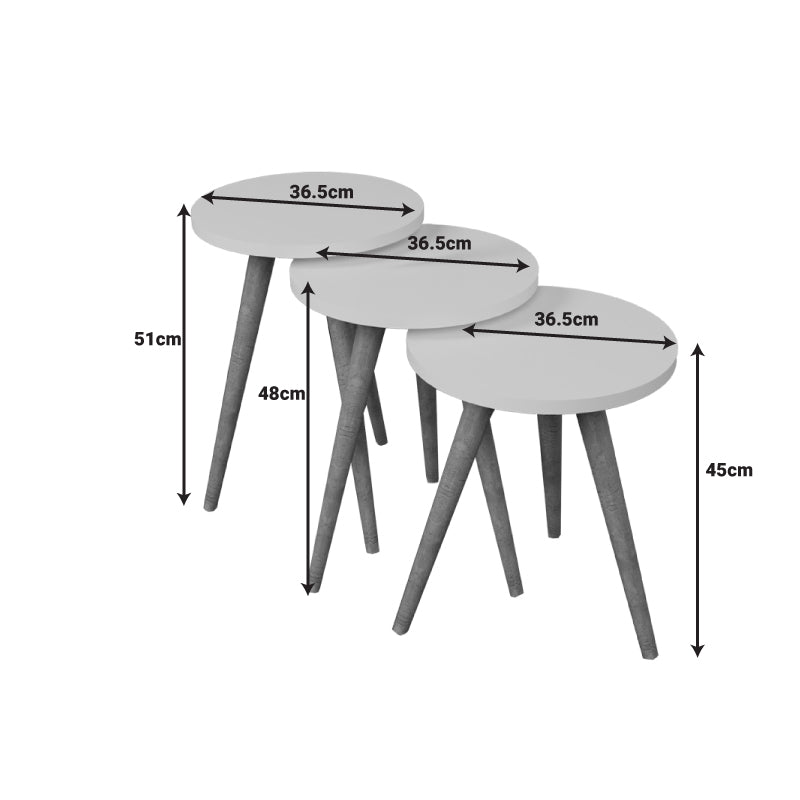 Set de 3 buc masute laterale Perjene melamina antracit cu picioare din lemn, 36x36x45 cm