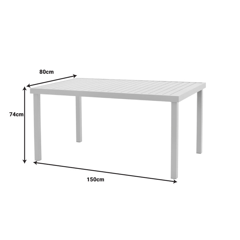 Set de 5 buc masa si scaune de gradina Kliton Clutch aluminiu, alb, 150x80x74 cm