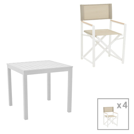 Set de 5 buc masa si scaune de gradina Kliton-Mabu aluminiu, alb, 80x80x74 cm