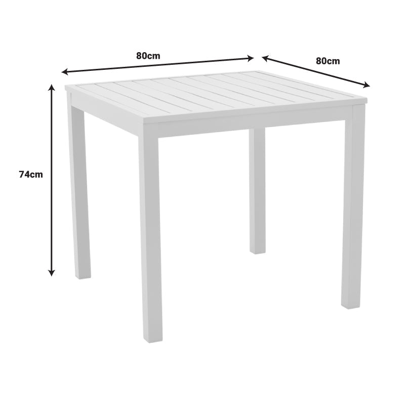 Set de 5 buc masa si scaune de gradina Kliton-Moly aluminiu, alb, 80x80x74 cm