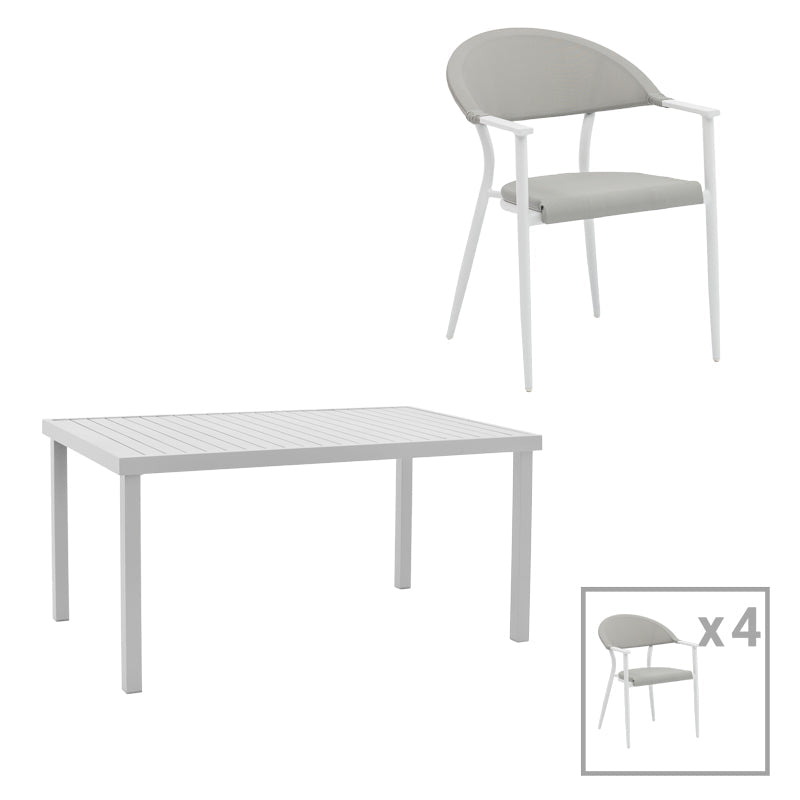 Set de 5 buc masa si scaune de gradina Kliton Pino aluminiu, alb, 150x80x74 cm