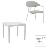 Set de 5 buc masa si scaune de gradina Kliton Pino aluminiu, alb, 80x80x74 cm