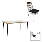 Set de 5 buc masa si scaune de gradina Naoki U ratan Natural si metal, negru, 160x90x78 cm