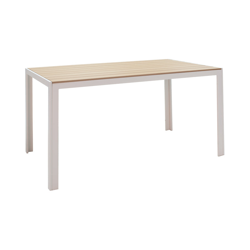 Set de 5 buc masa si scaune de gradina Nares-Clutch aluminiu alb si placaj, Natural, 140x80x72 cm