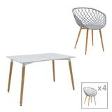 Set de 5 buc masa si scaune Ezra-Natali, Gri-alb cu picioare Naturale, 80x80x76 cm