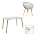 Set de 5 buc masa si scaune Ezra-Natali, Gri-alb cu picioare Naturale, 80x80x76 cm
