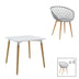 Set de 5 buc masa si scaune Ezra-Natali, Gri-alb cu picioare Naturale, 80x80x76 cm