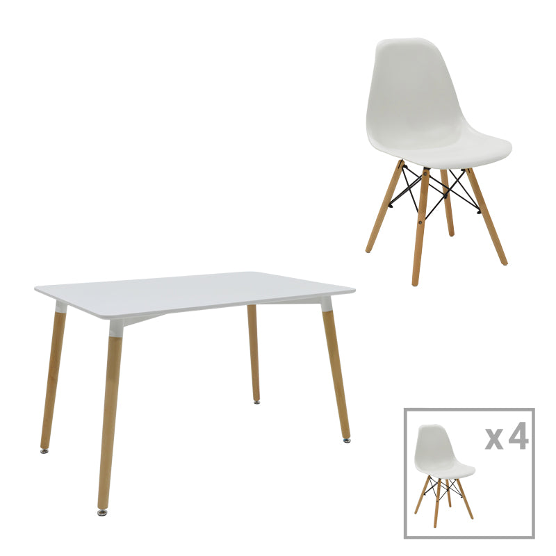 Set de 5 buc masa si scaune Natali-Julita, alb-Natural, 120x80x76 cm