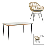 Set de 7 buc masa si scaune de gradina Naoki X ratan Natural si metal, negru, 160x90x78 cm