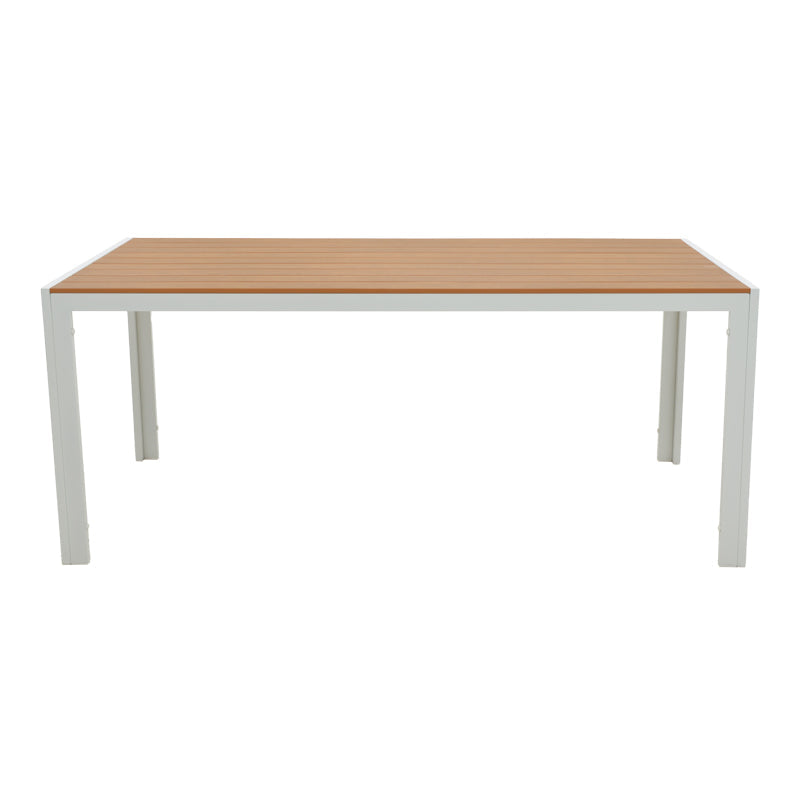 Set de 7 buc masa si scaune de gradina Nares Moly aluminiu alb si placaj, Natural, 180x90x72 cm